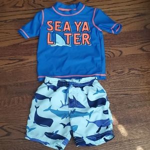3/$15 Carters Shark rashguard and swimtrunks